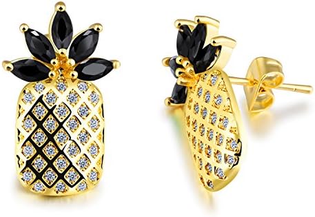 Ellalin Pineapple Design 18K Gold Plated Copper Micro Zircon Stud Earrings Women Wedding Party Jewelry