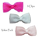 Wispy Clippy - Organza baby hair bows - Great handmade baby gift(Pack 4: Hot pink/White/Pink)