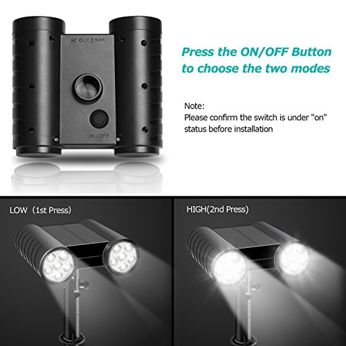WdtPro Solar Lights, 2-in-1 Dual Head Outdoor 12 LED Solar Spotlight Landscape Lights, Adjustable Solar Wall Light Security Lighting Dark Sensing Auto On/Off for Pathway Yard Garden Driveway Pool