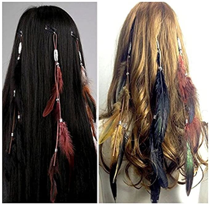 Generse Feather Hair Clips Boho Hippie Feather Hair Extensions Indian Headdress for Women and Girls (3 Pieces)