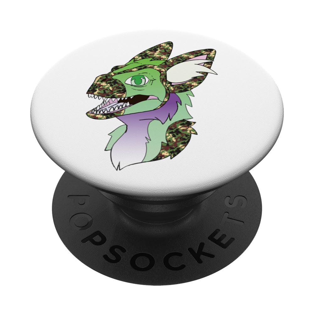 Dino Fursuit head Green Furry Skull Dog Fursona PopSockets Swappable PopGrip