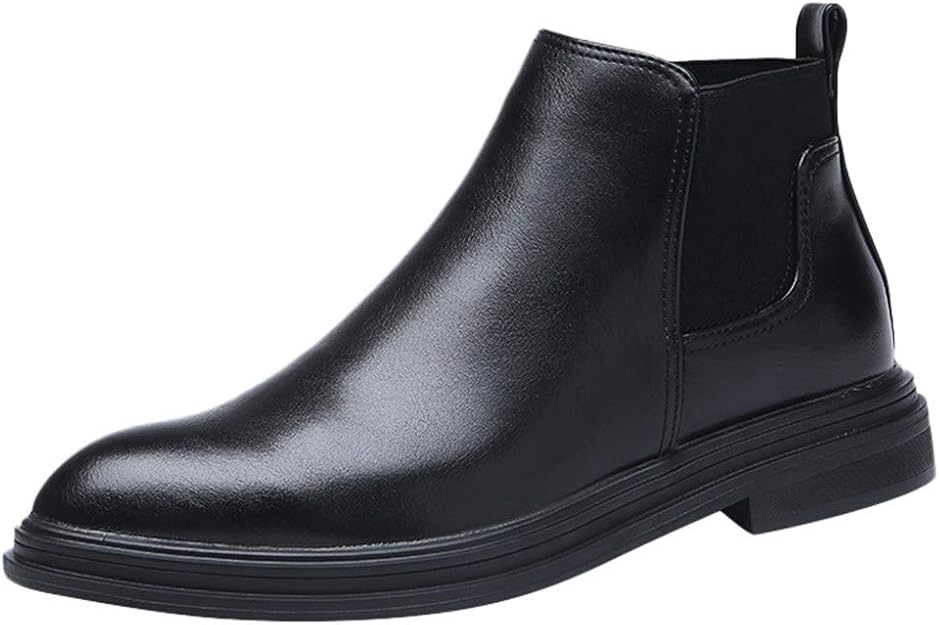 Mens Chelsea Boots Ankle Pointed Fashion Solid Leather Boots Slip On