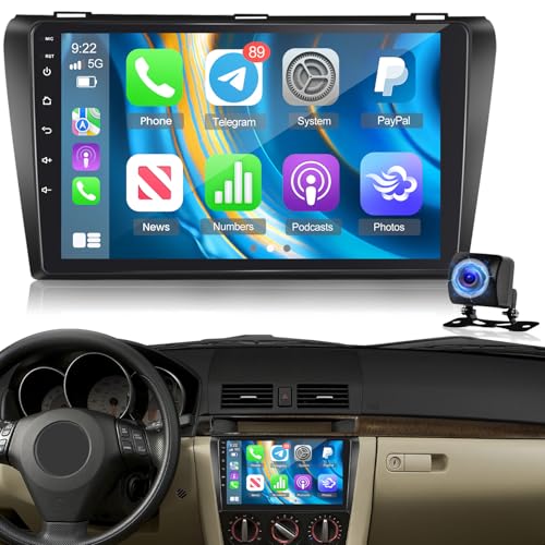 [2G+64G] Android Radio for Mazda 3 2003-2009, CarPlay & Android Auto Wireless, EQ DSP, Car Radio with 9 Inch Touchscreen, GPS, WiFi, FM RDS, Bluetooth, SWC + Rear Camera