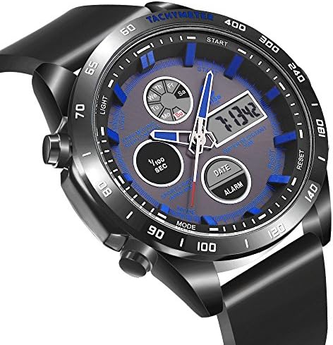 Men's Outdoor Digital Sports Watch,Electronic Quartz Movement Waterproof Two Timezone Stopwatch Alarm Week Date Military Wrist Watch with EL Backlight-Black