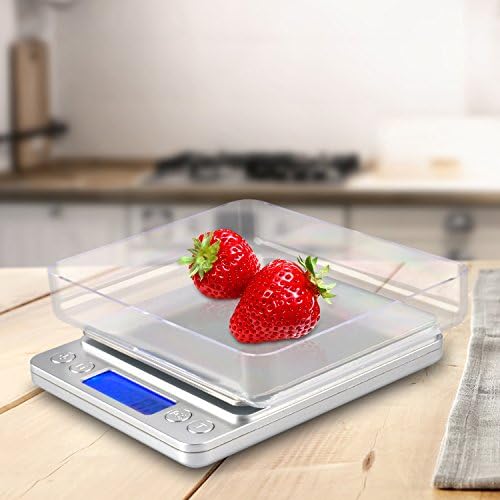 Digital Kitchen Scale, 1000g/ 0.1g Pro Cooking scale with Back-Lit LCD Display,RECCAZR Accuracy Portable Pocket Food Scale, 7 Units, Auto Off, Tare, PCS Function, Stainless Steel 2 Trays Included