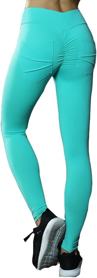 K BAO Women Casual Yoga Pants Scrunch Booty Elastic Fitness Workout Gym Activewear Sport Capri Leggings Active Wear (L, Light Blue)