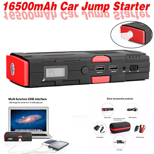 16500mAh Multifunctional Portable Car Battery,Car Jump Starter Portable External Battery Charger - Emergency Auto Heavy Duty Jumper for Sedan Truck,Van,SUV, Laptop and More (Black)
