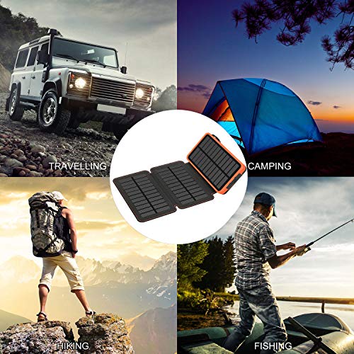 Solar Charger 24000mAh,Solar Power Bank Waterproof Dual USB Output with 3 Solar Panels External Battery Bank with Flashlight for iPhone,Samsung,iPad and Outdoor Camping(Orange) - Thumbnail 6