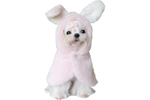YQYS Pet Ponchos, Warm Plush Poncho for Small Breeds Dogs and Cats, Easter Outfit for Dog, Rabbit Costume for Puppy, Dog Bunny Costumes, Teacup Puppy Clothes for Chihuahua Yorkie Pink Bunny XXSmall