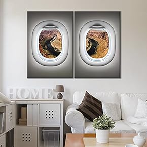 2 Panel Canvas Wall Art - Grey Plane Window Seat Over Horseshoe Bend Arizona - Giclee Print Gallery Wrap Modern Home Art Ready to Hang - 16"x24" x 2 Panels