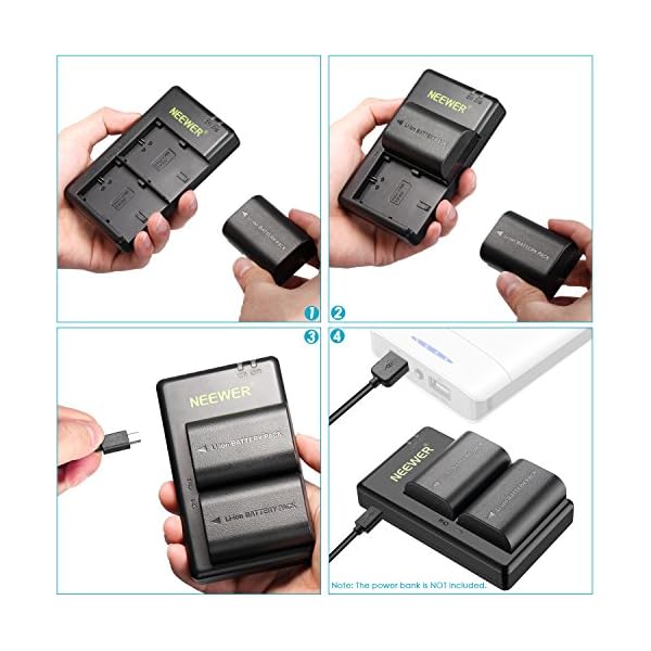 Neewer LP-E6 LP-E6N Kamera Ersatzakku für Canon, 2-Pack 2000mAh Batterie Ladegerät Set für EOS 7D Mark II/5D Mark IV/5D Mark III/70D/5DS/5DS R/5D Mark II/6D/7D/80D/60D usw. (Schwarz) – Bild 5