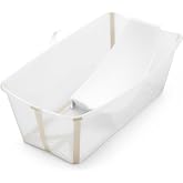 Stokke Flexi Bath Bundle - Foldable Bathtub + Newborn Support, Sandy Beige | Spacious Baby Bathtub for Birth - 4 Yrs + Newborn Insert, Lightweight, Foldable, Easy to Store - Convenient for Home &amp; Travel