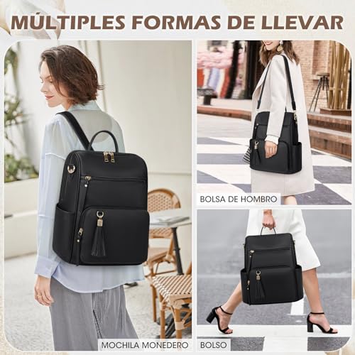 Mochila Monedero para Mujer, Mochila De Viaje Antirrobo De Diseñador De Cuero Mochila Informal De Moda Mochila para Mujer Bolsos De Hombro Grandes para Mujer