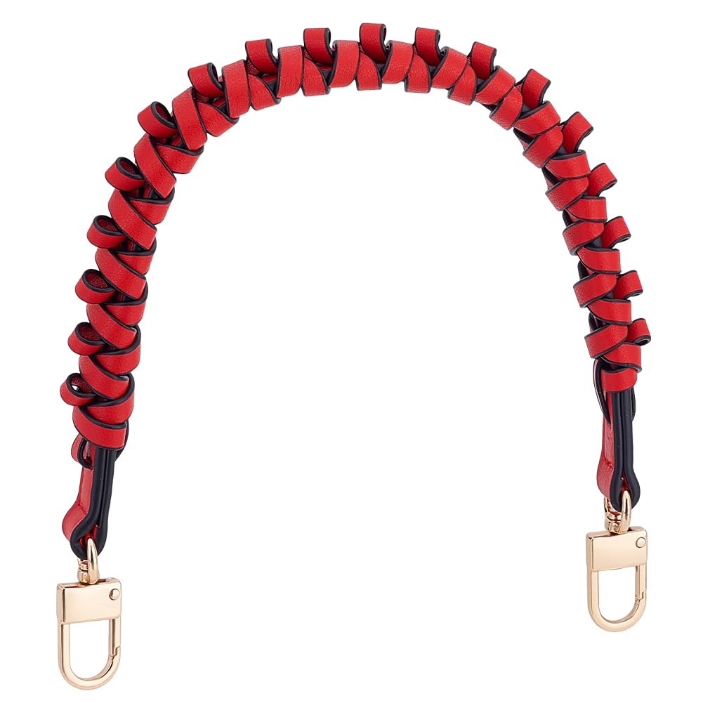 Photo 1 of PH PandaHall 1 pc 17 Inch Braided Imitation Leather Replacement Handles Purses Straps Handbags Shoulder Bag Strap with Swivel Lobster Buckles, Red
