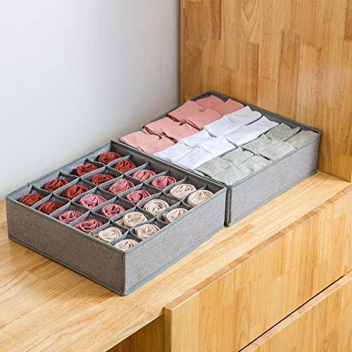 Qozary Closet Socks Organizer Drawer Divider, 24 Cell Collapsible Closet Cabinet Organizer Underwear Storage Boxes for Storing Socks, Lingerie, Underwear (Gray, 24 Cell)