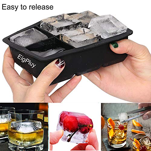 Ice Cube Trays,Silicone Sphere Ice Ball Maker with Lids & Large Square Ice Cube Molds for Whiskey and Cocktails,Big Ice Cube Tray with Funnel & Ice Tongs,Set of 2 (Black) - Thumbnail 2