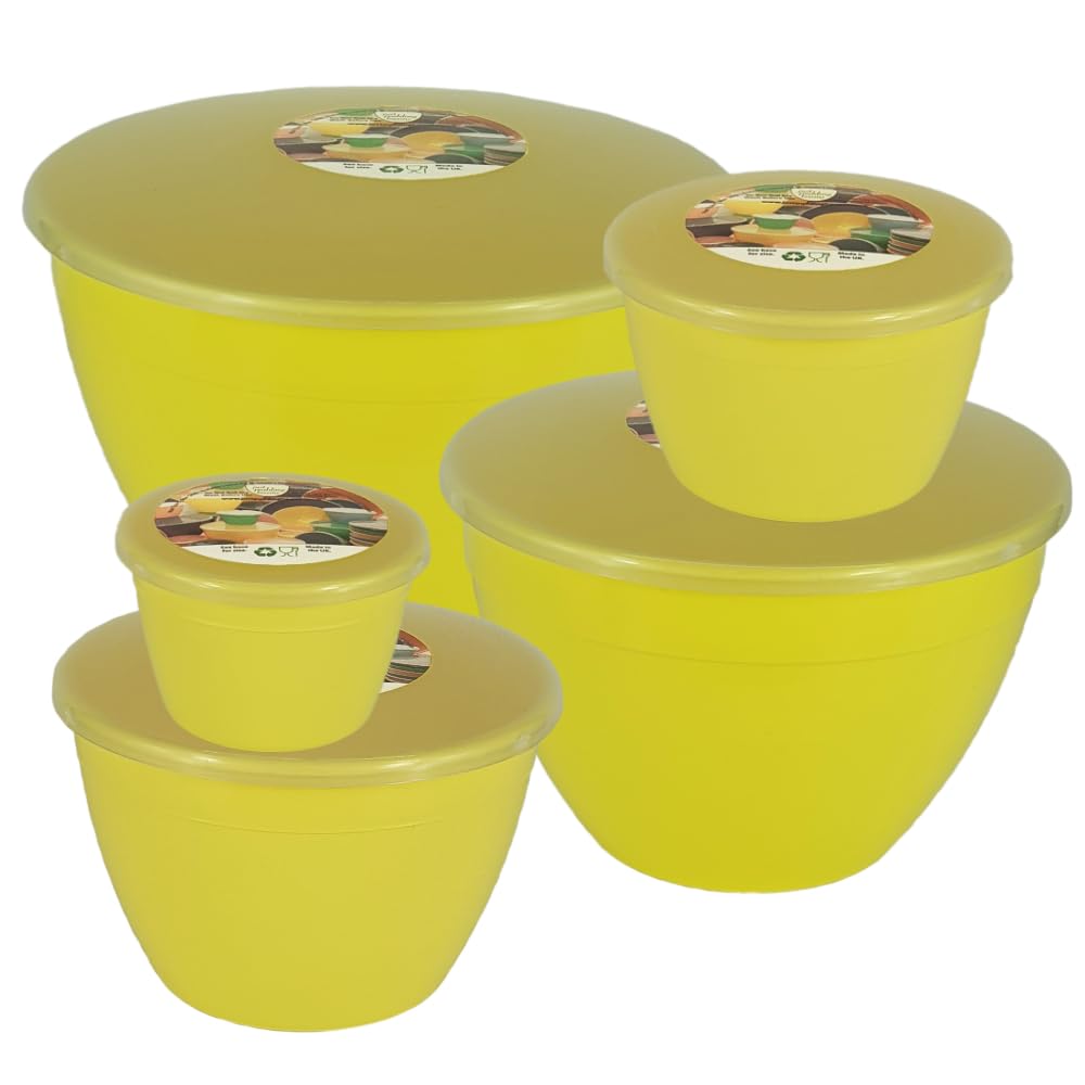 Just Pudding Basins Yellow Space Saving Set of Plastic Steam Pudding Bowls and Lids 5 Popular Sizes Up to 3 Pints
