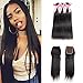 Brazilian Straight Hair Bundles With Closure 100% 7A Grade Unprocessed Virgin Human Hair Bundles 4X4 Free Part Lace Closure With Bundles(18 20 22+16