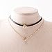 Jane Stone Vintage Black Faux Leather and Golden Chain Double Layered Choker Necklace with Rhinestone Bead Pendant(Fn1902-Gold Tone)