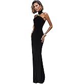 Women Halter Mock Neck with Gold Metal Ring Maxi Cocktail Dress Slim Fit Sleeveless Long Dresses