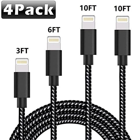 iPhone Charger,Deepcomp 4 Pack(1M 2M 3M 3M) Lightning Charging Cable, Multi Safety Defense, Nylon Braided, Ultra Durable, for iPhone X/8/8 Plus/7/7 Plus/6/6 Plus(Black)