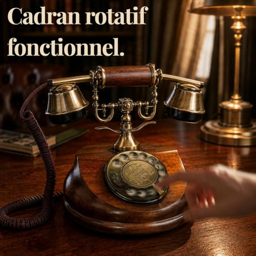 Opis Technology 1921 Cable Model A - Vintage Wooden Fixed Telephone, Wired Retro Telephone with Rotating Dial and Metal Bell (No Bluetooth)