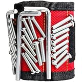 SUYIZN Magnetic Wristband, Embedded with Super Powerful Magnets - An Ideal Helper for Holding Nails, Fasteners And Other Small Tools (3 Magnets, Red)