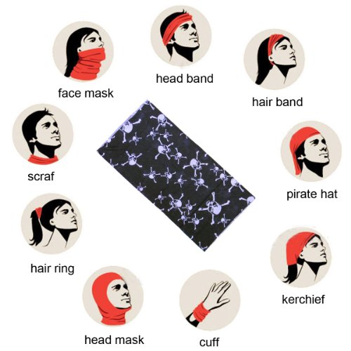 ShellsÂ® 2Pack Black Skull Pattern Polyester Microfiber Outdoor Sport Magic Multifunction No Seam Headscarf Headwear Face Mask Neck Warmer For Motorcycle Bike Ski Outdoor activities