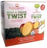 Happy Squeeze Organic Superfoods Fruit & Veggie Twist Apple Mango Pear & Kale 12 Pouches