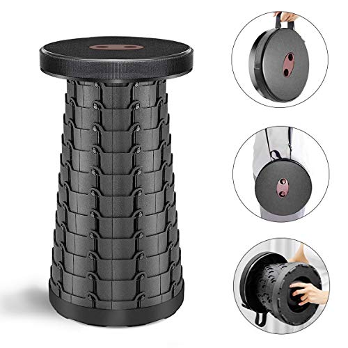 Lovinouse Upgraded Retractable Folding Stool, Hold 330 Lb, Adjustable Height, Portable Telescoping Camping Stool Seat for BBQ, Fishing, Travel, Kitchen