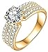 AmDxD Jewelry Gold Plated Women's Gold Engagement Rings Big Round CZ with 3 Rows Crystal Size 8