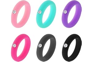 Onwon 6 Pcs Silicone Wedding Rings with Rhinestone for Women and Men Wedding Ring (Size 9)