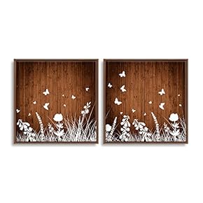 2 Piece Framed Canvas Wall Art for Living Room, Bedroom Wood Flower Theme Canvas Prints for Home Decoration Ready to Hang - 16"x16"x2 Panels