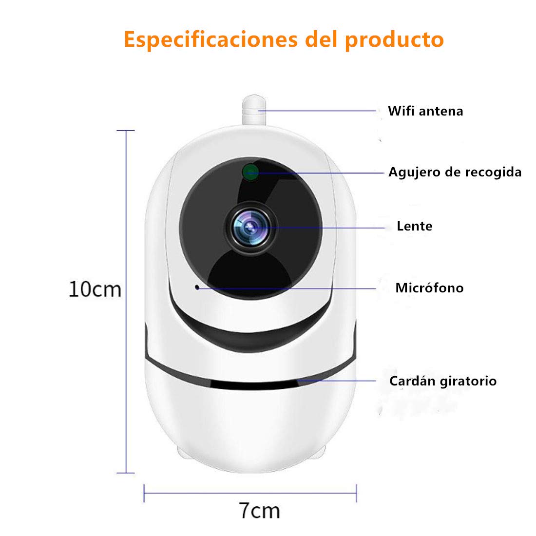 Cámara de vigilancia Cámara inalámbrica WiFi Cámara Visión Nocturna, HD, 1080P