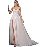 Yexinbridal Lace Tulle Wedding Dresses for Bride 2025 Boho A-Line Bridal Dresses for Women Off Shoulder V Neck Wedding Gowns