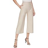 Ginasy Black Wide Leg Pants for Women Business Casual Dress Pants Stretch High Waist Crop Capris Culotte