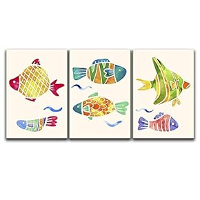 BRAND_NAME3 Panel Watercolor Style Colorful Fish Home Art...