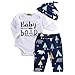 Unisex Toddler Infant Newborn Girl Boy Baby Bear Romper Pants 3pcs Outfits Set (3-6 Months, Blue)