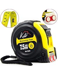 Huincha de medir de Kutir   8.3 yd   Resistente y retráctil con regla de ambos lados y con gancho magnético, sistema de medicion métrico y de pies y pulgadas, caja de goma amortiguante de golpes   Carpintero profesional, Construcción