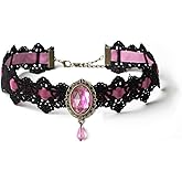 LOOKLITE Gothic Lace Choker Vampire Necklace for Women,Black Lace Red Crystal Pendant Necklaces for Halloween,Goth Black Necklace Jewelry Witch Costume Vampire Accessories