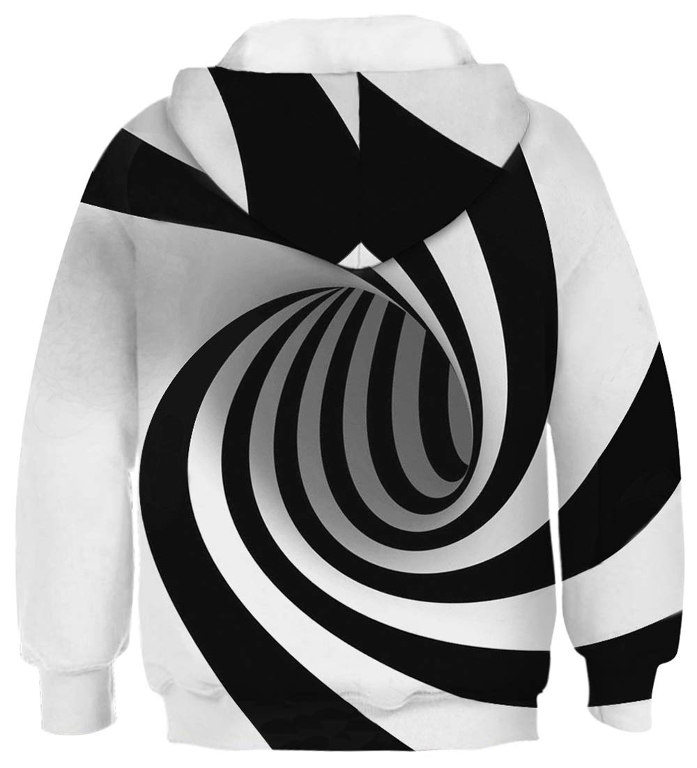 UNICOMIDEA 8-12 Years Old Kids Pullover Hoodies All Over Print White Black Swirl Cool Personalized Loose Fit Comfy Durable Sweatershirts Jackets Back to School Clothing for Teenager Boys Girls M