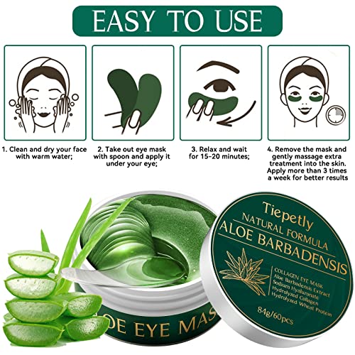 Eye Pads, 60 Pieces Eye Pads, Collagen Eye Pads Against Dark Circles with Aloe Vera, Hyaluronic Acid Eye Mask, Dark Circles Removal, Wrinkles, Eye Bags, Puffiness (Green)