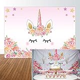 Allenjoy 7x5ft Unicorn Themed Birthday party banner photo backdrop background watercolor floral rose magical Gold Glitter stars baby shower dessert table