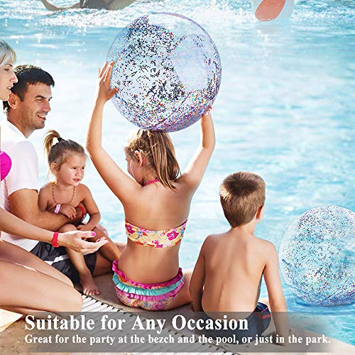 Litthing Glitter Beach Ball Pool Water Ball Party Ball for Holidays Summer Beach with Inflator 3 Pieces 16 inch and 3 Pieces 24 inch - Thumbnail 2