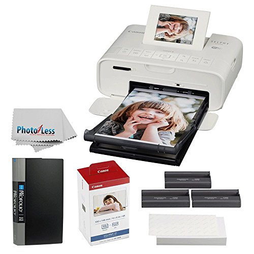 Canon SELPHY CP1200 Wireless Compact Photo Printer (White) + KP-108IN Photo Paper & Ink Kit + Itoya Slim Profolio 4 x 6" Photo Album (240 Photos) + Photo4Less Cleaning Cloth - Deluxe Printing Bundle