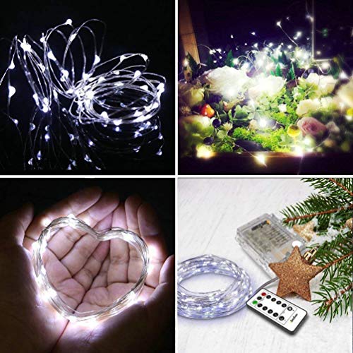 Battery Powered Fairy String Lights[Remote & Timer] 5M 50LEDs on Silver Wire Decorative Lighting Waterproof for Outdoor and Indoor Party Wedding Birthday Home Bedroom White[Energy Class A+]