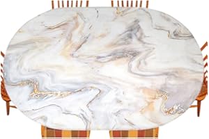 ESFVRG Marble Oval Table Cloth, Indoor Dining and Outdoor Patio Festival Use, Fits 42" x 60" Table