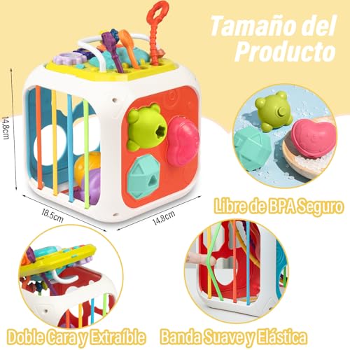 lemonsea 6 Coloridos Juguetes Sensoriales de Formas, Juguetes Montessori Sensorial Versátil, con 4 en 1 Tablero de Juguetes y Clasificador de Formas, Juguetes para Bebe 1 Año en Adelante