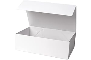 WRAPAHOLIC 1 Pcs 13.8x7.9x4.7 Inches White Gift Box with lids - Collapsible Gift Box with Magnetic Closure and 2 Pcs White Tissue Paper, Perfect for Birthday, Party, Holiday, Wedding, Graduation