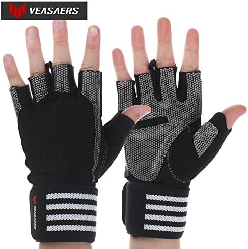 Exercise Gloves with Wrist Wraps, Padded Anti-Slip Gym Gloves for Weight Lifting, Crossfit, Gym Workout, Fitness, Bodybuilding, Wrist Support. Best for Men &amp; Women. (White, Small)